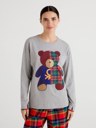 Women's Benetton Warm Cotton Teddy Bear Pyjamas Grey | NZ389214