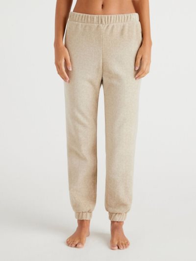 Women's Benetton Warm Fleece Trousers Beige | NZ670036