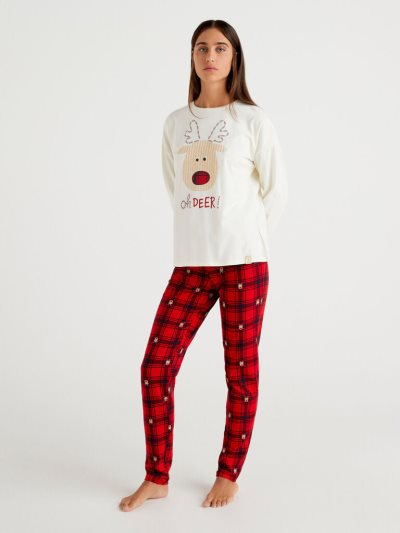 Women's Benetton Warm Sheep Print Matching Sets Creamy White | NZ992791