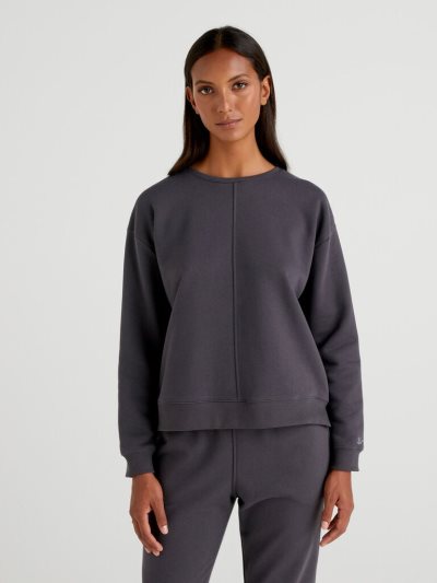 Women's Benetton Warm Side Slits Sweatshirt Black | NZ805098