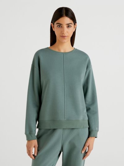 Women's Benetton Warm Side Slits Sweatshirt Military Green | NZ913171