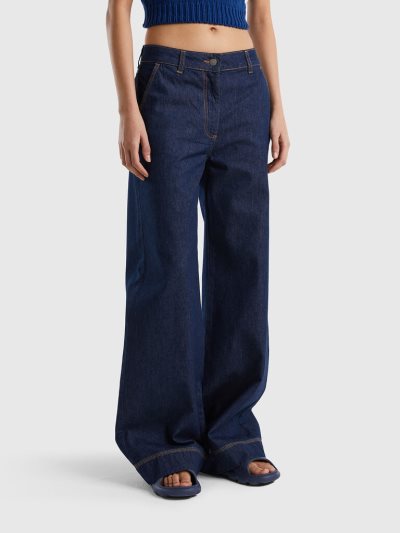 Women's Benetton Wide Leg Chinos Dark Blue | NZ751081