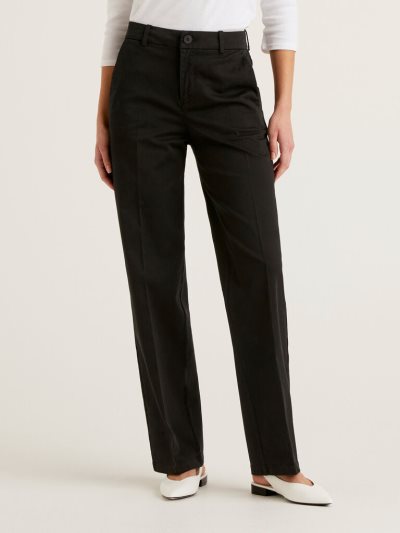Women's Benetton Wide Leg Trousers Black | NZ159376