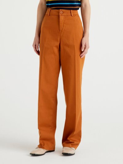 Women's Benetton Wide Leg Trousers Camel | NZ648575