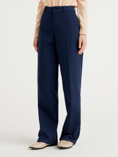 Women's Benetton Wide Leg Trousers Dark Blue | NZ461752