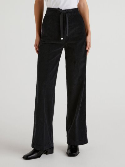 Women's Benetton Wide Velvet Trousers Black | NZ733170