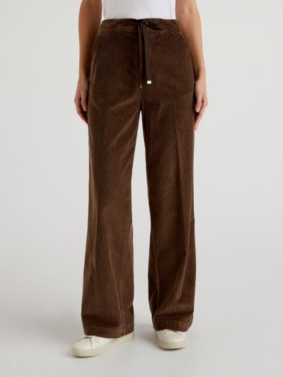 Women's Benetton Wide Velvet Trousers Brown | NZ656297
