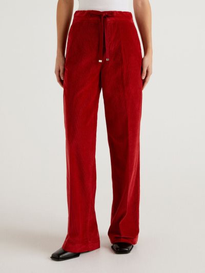 Women's Benetton Wide Velvet Trousers Burgundy | NZ792682
