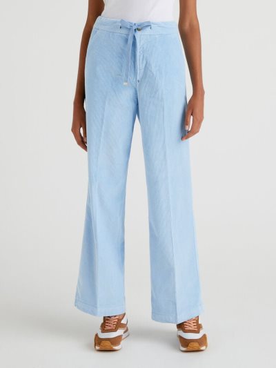 Women's Benetton Wide Velvet Trousers Light Blue | NZ664703