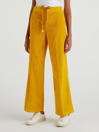 Women's Benetton Wide Velvet Trousers Mustard | NZ699218