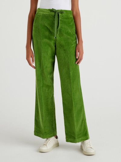 Women's Benetton Wide Velvet Trousers Olive Green | NZ394899