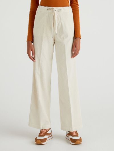 Women's Benetton Wide Velvet Trousers White | NZ300828
