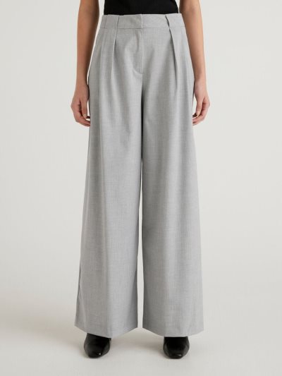 Women's Benetton Wide Viscose Blend Trousers Grey | NZ136084