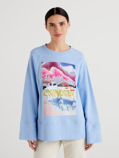 Women's Benetton Winter Print Sweatshirt Light Blue | NZ029122