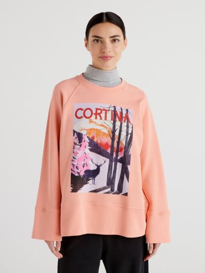 Women's Benetton Winter Print Sweatshirt Pink | NZ516689