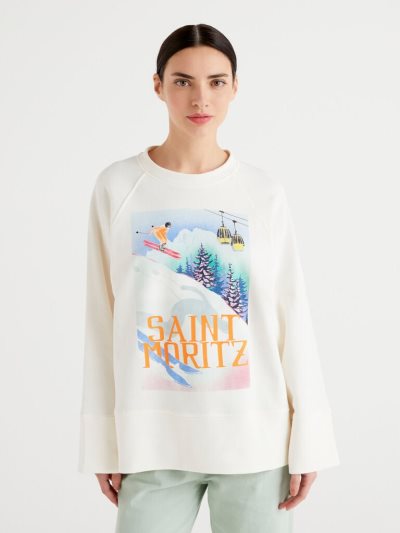 Women's Benetton Winter Print Sweatshirt White | NZ645520