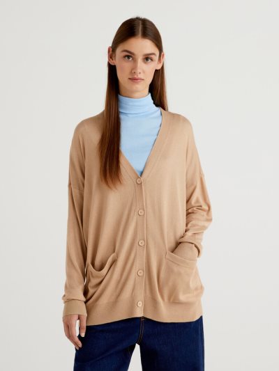 Women's Benetton Wool And Cashmere Blend Cardigan Beige | NZ232593