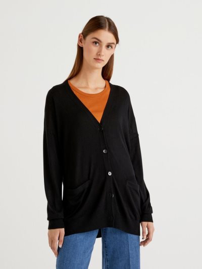 Women's Benetton Wool And Cashmere Blend Cardigan Black | NZ443021