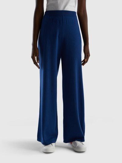 Women's Benetton Wool And Cashmere Blend Trousers Dark Blue | NZ754390