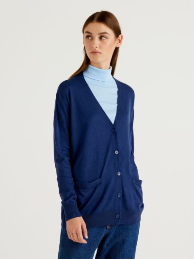 Women's Benetton Wool And Cashmere Blend Cardigan Blue | NZ866784