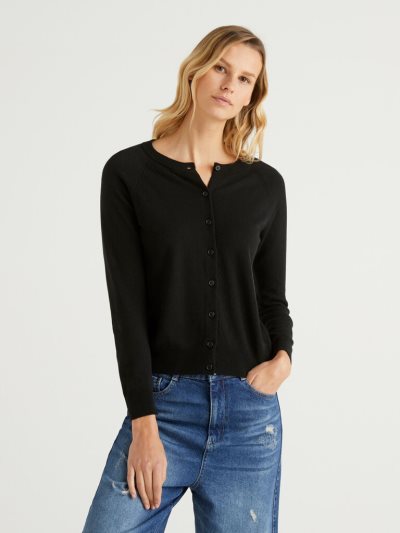 Women's Benetton Wool Blend Cardigan Black | NZ835101