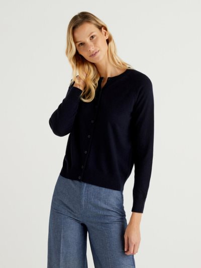 Women's Benetton Wool Blend Cardigan Dark Blue | NZ633962
