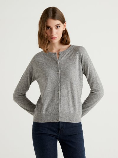 Women's Benetton Wool Blend Cardigan Light Grey | NZ999199