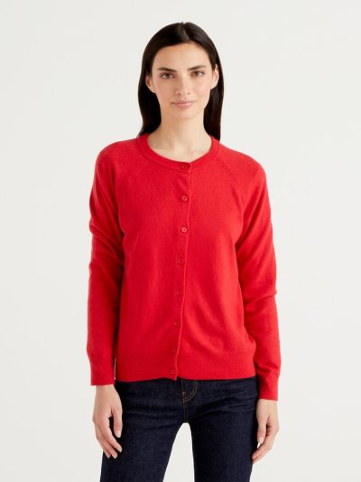 Women's Benetton Wool Blend Cardigan Red | NZ151039