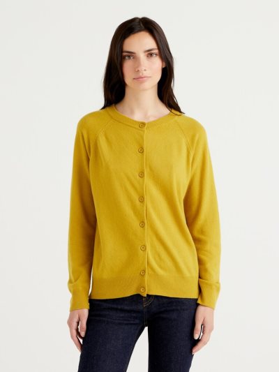 Women's Benetton Wool Blend Cardigan Yellow | NZ039551