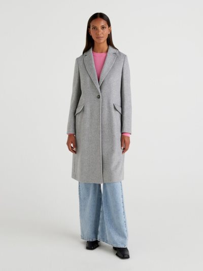 Women's Benetton Wool Blend Cloth Coats Grey | NZ110587