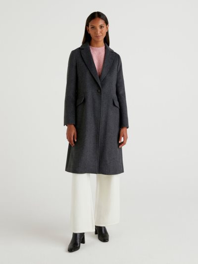 Women's Benetton Wool Blend Cloth Coats Dark Grey | NZ267131