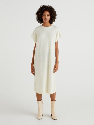 Women's Benetton Wool Blend Midi Dress Creamy White | NZ734104
