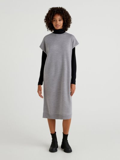 Women's Benetton Wool Blend Midi Dress Grey | NZ080639