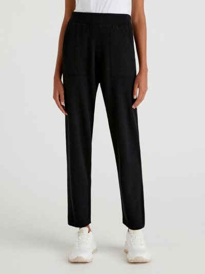 Women's Benetton Wool Blend Trousers Black | NZ235152