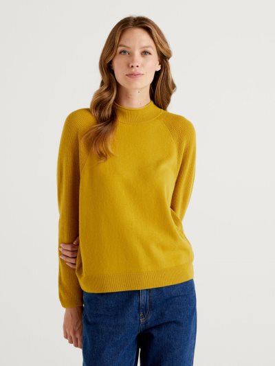 Women's Benetton Wool Blend Turtleneck High Neck Sweaters Yellow | NZ110287