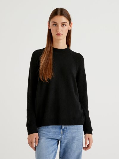 Women's Benetton Wool Blend Turtleneck High Neck Sweaters Black | NZ824200