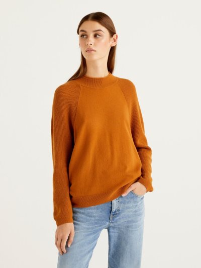 Women's Benetton Wool Blend Turtleneck High Neck Sweaters Orange | NZ825138