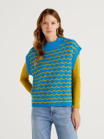 Women's Benetton Wool Blend Vest Turquoise | NZ084850