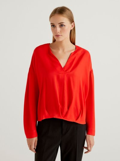 Women's Benetton Wrinkled Look Blouse Red | NZ258662