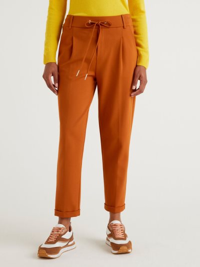 Women's Benetton Yarn Dyed Drawstring Trousers Burnt | NZ216084