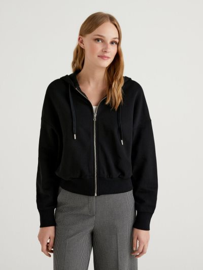 Women's Benetton Zip-up Hoodie Black | NZ444935