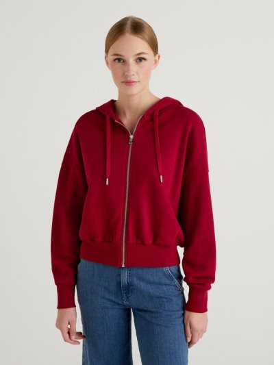 Women's Benetton Zip-up Hoodie Burgundy | NZ613653