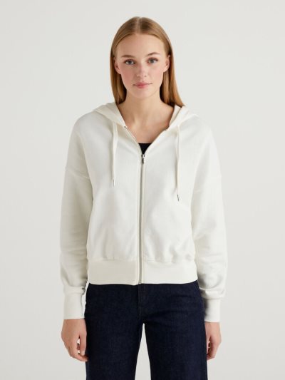 Women's Benetton Zip-up Hoodie Creamy White | NZ032172