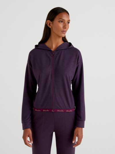 Women's Benetton Zip-up Hoodie Violet | NZ649514